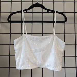12th Tribe Soiree White Sequin Crop Top